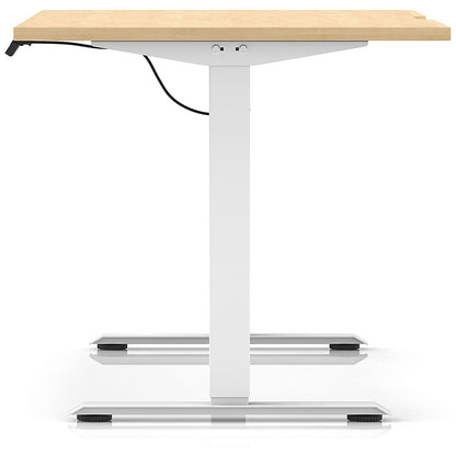 Air 1400mm Scalloped Edge Height Adjustable Desk, White Leg, Maple