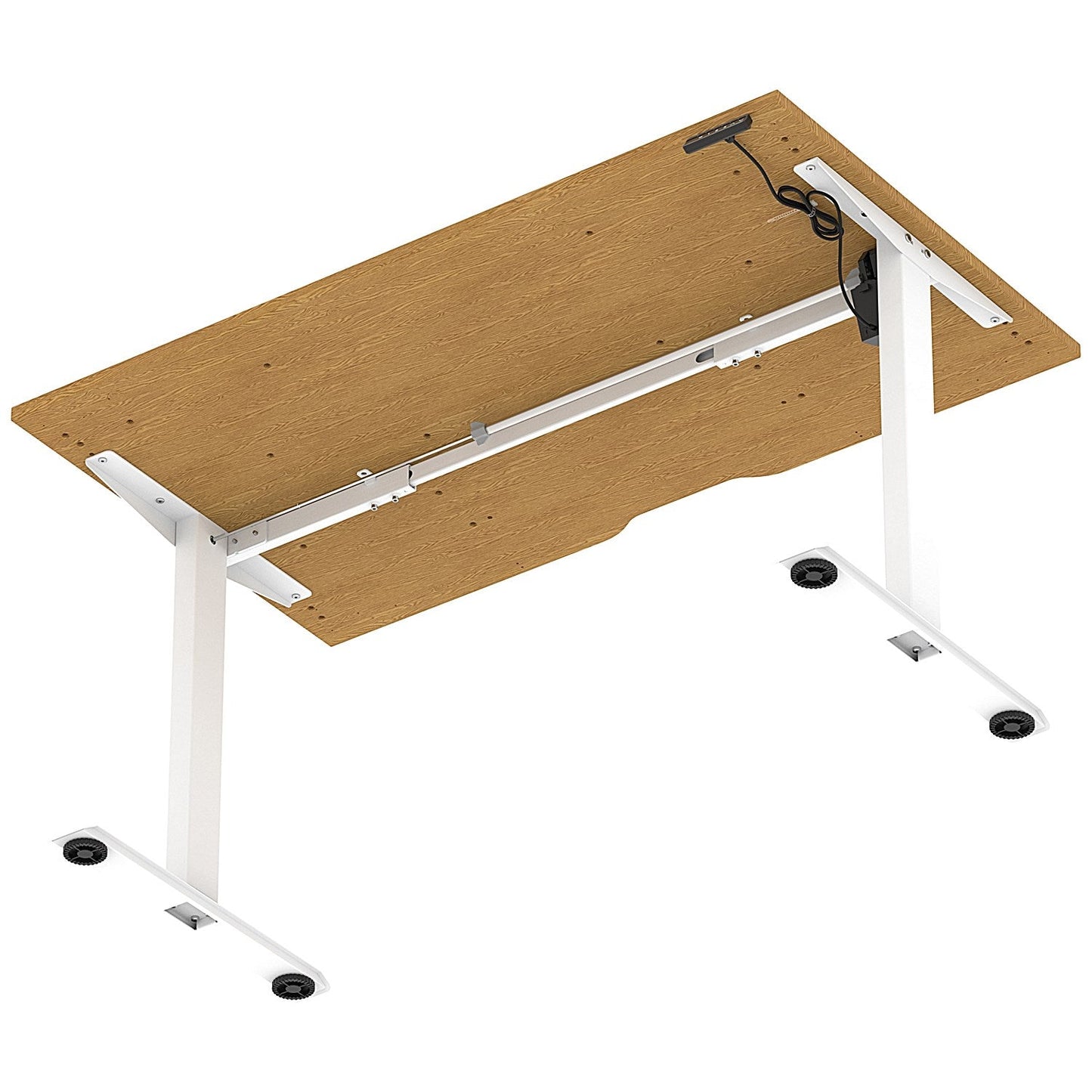 Air 1400mm Scalloped Edge Height Adjustable Desk, White Leg, Oak