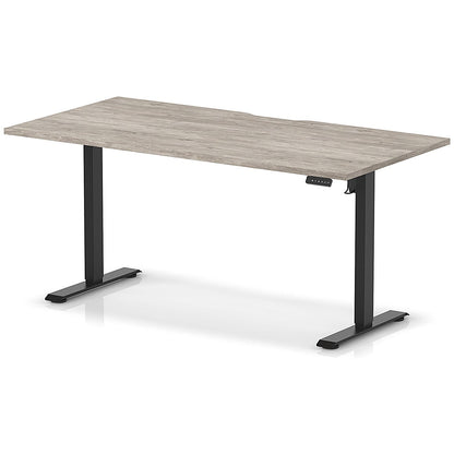 Air 1600mm Scalloped Edge Height Adjustable Desk, Black Leg, Grey Oak