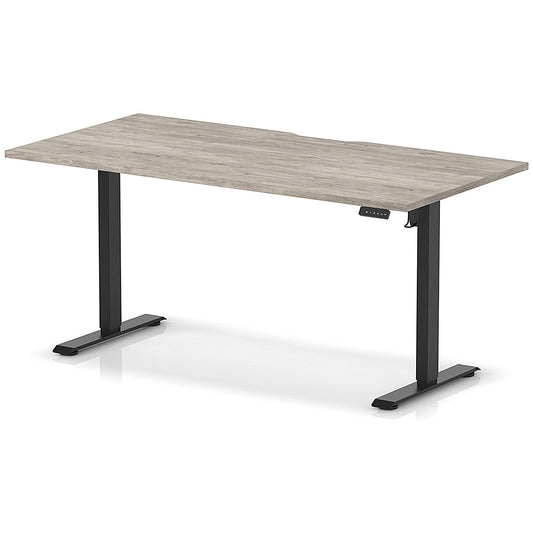 Air 1600mm Scalloped Edge Height Adjustable Desk, Black Leg, Grey Oak