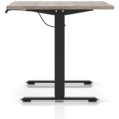 Air 1600mm Scalloped Edge Height Adjustable Desk, Black Leg, Grey Oak