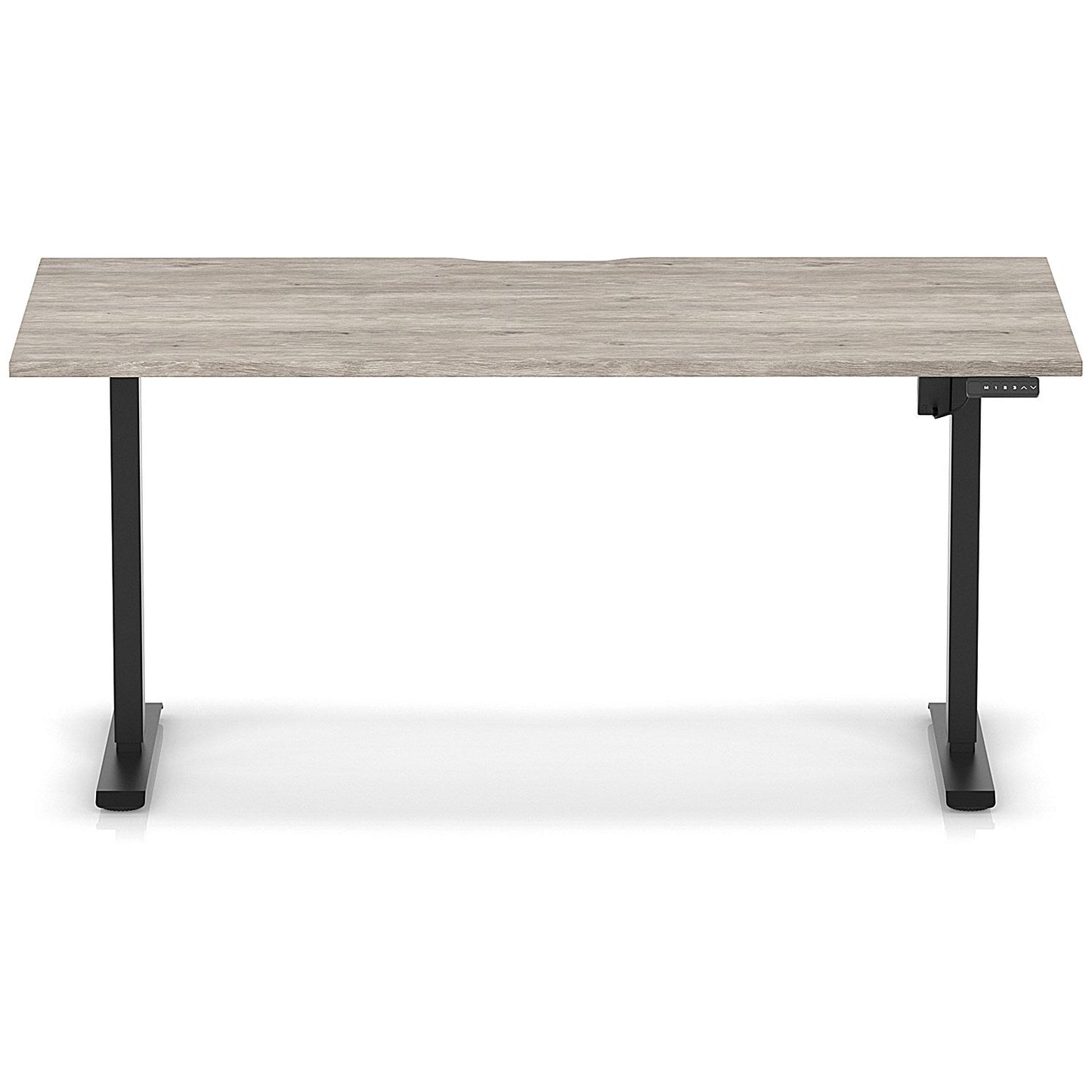 Air 1600mm Scalloped Edge Height Adjustable Desk, Black Leg, Grey Oak