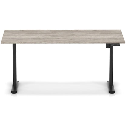 Air 1600mm Scalloped Edge Height Adjustable Desk, Black Leg, Grey Oak