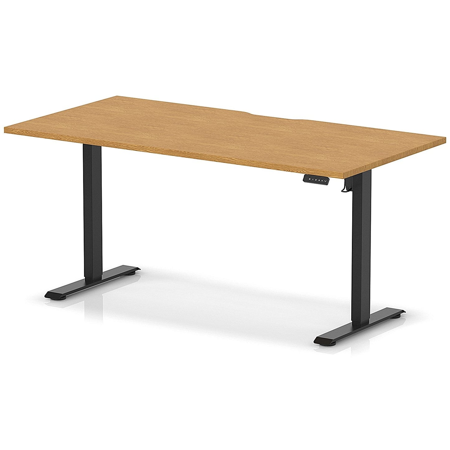 Air 1600mm Scalloped Edge Height Adjustable Desk, Black Leg, Oak