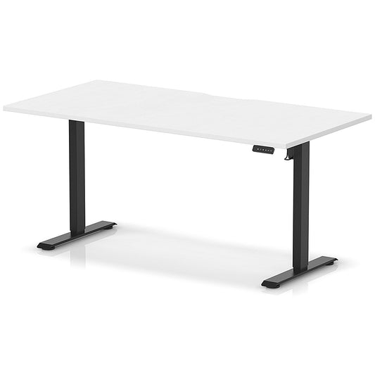 Air 1600mm Scalloped Edge Height Adjustable Desk, Black Leg, White