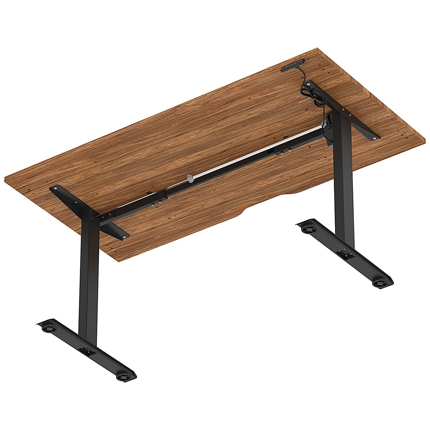 Air 1600mm Scalloped Edge Height Adjustable Desk, Black Leg, Walnut