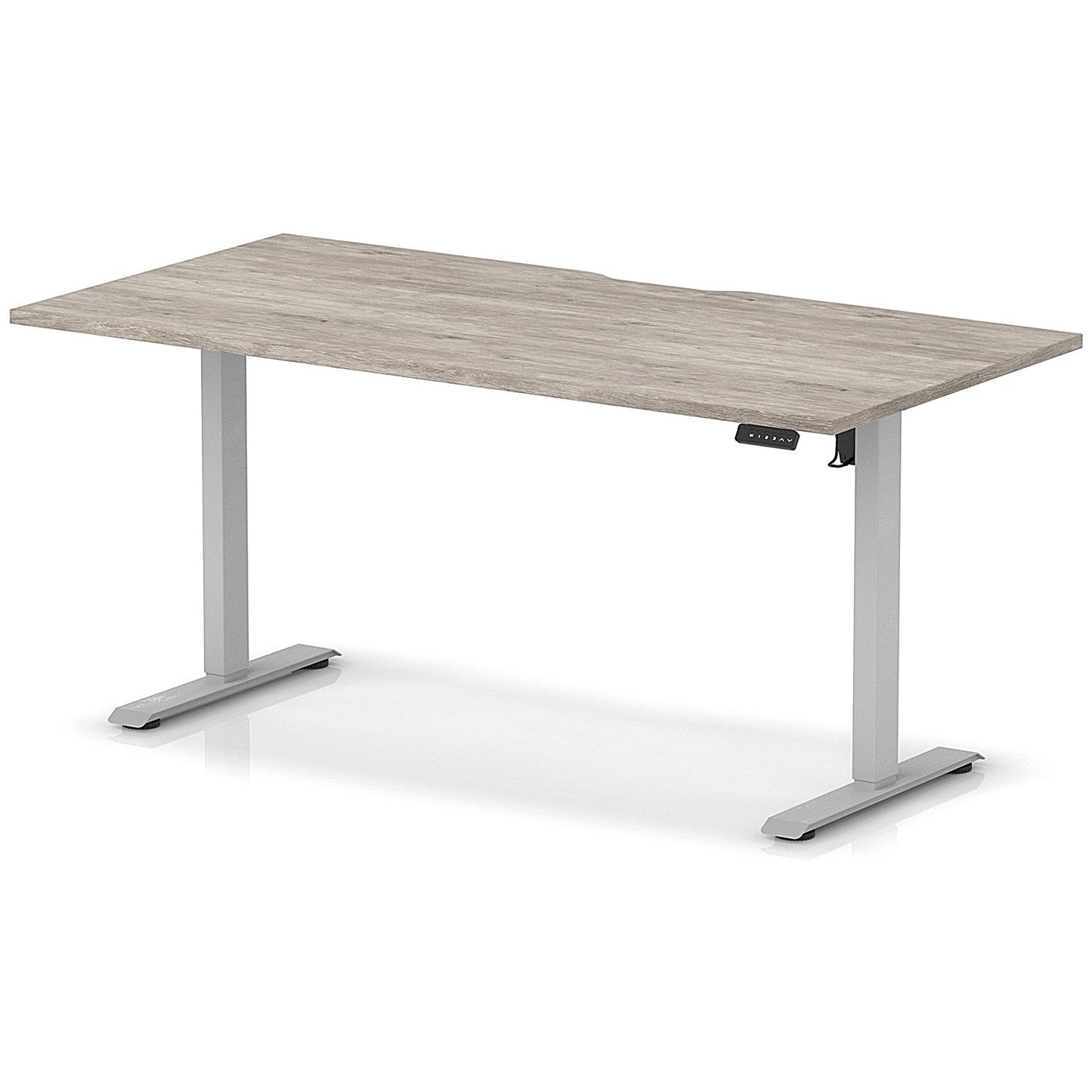 Air 1600mm Scalloped Edge Height Adjustable Desk, Silver Leg, Grey Oak