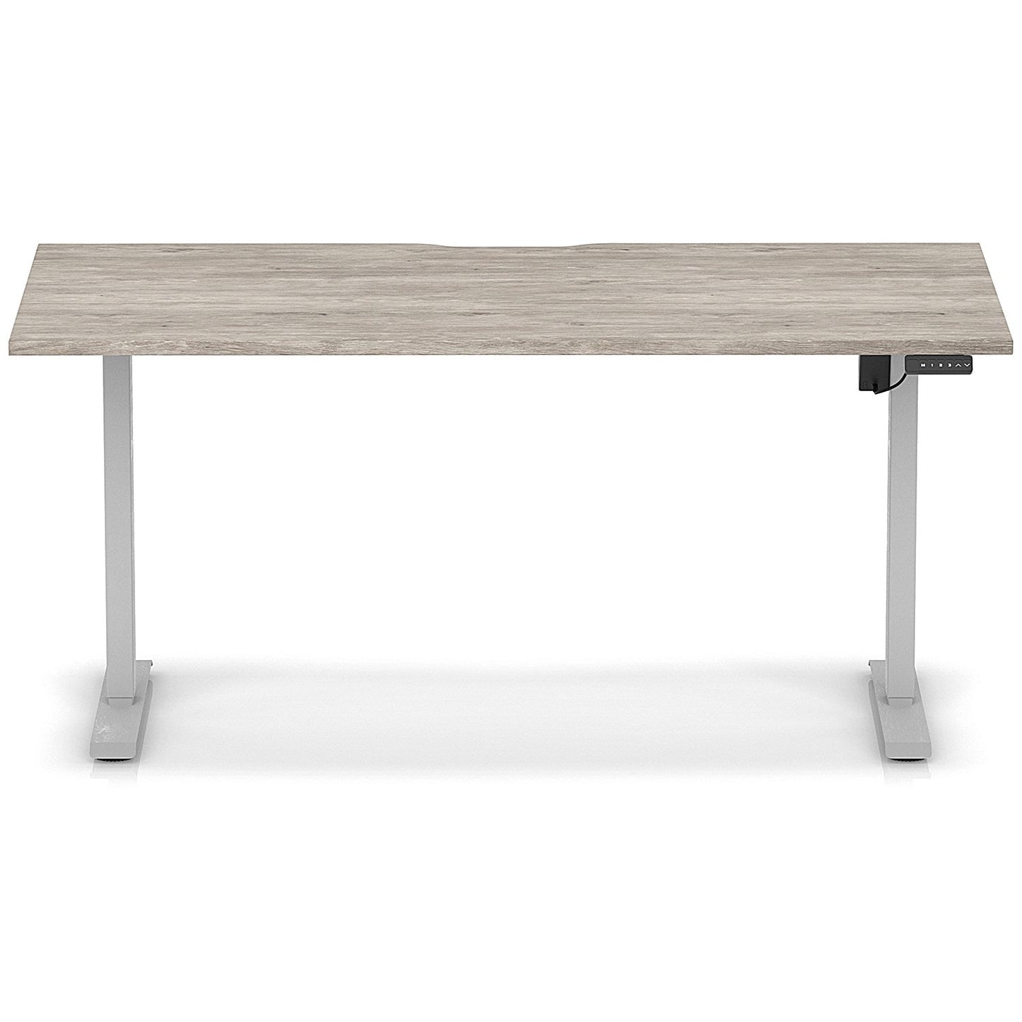 Air 1600mm Scalloped Edge Height Adjustable Desk, Silver Leg, Grey Oak
