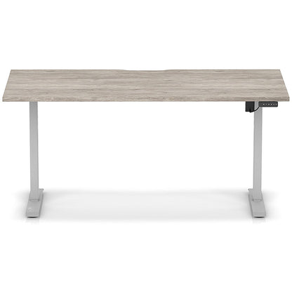 Air 1600mm Scalloped Edge Height Adjustable Desk, Silver Leg, Grey Oak