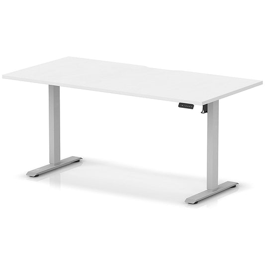 Air 1600mm Scalloped Edge Height Adjustable Desk, Silver Leg, White