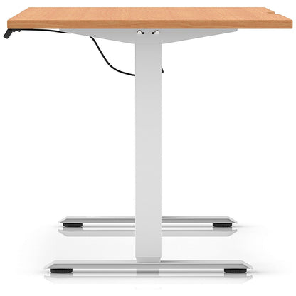 Air 1600mm Scalloped Edge Height Adjustable Desk, White Leg, Beech