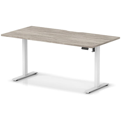 Air 1600mm Scalloped Edge Height Adjustable Desk, White Leg, Grey Oak