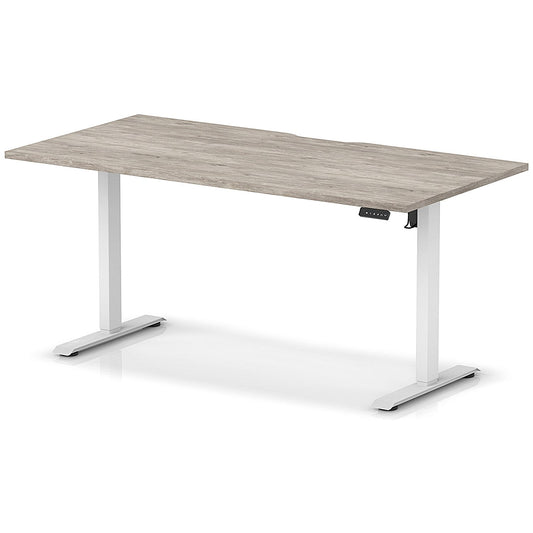 Air 1600mm Scalloped Edge Height Adjustable Desk, White Leg, Grey Oak
