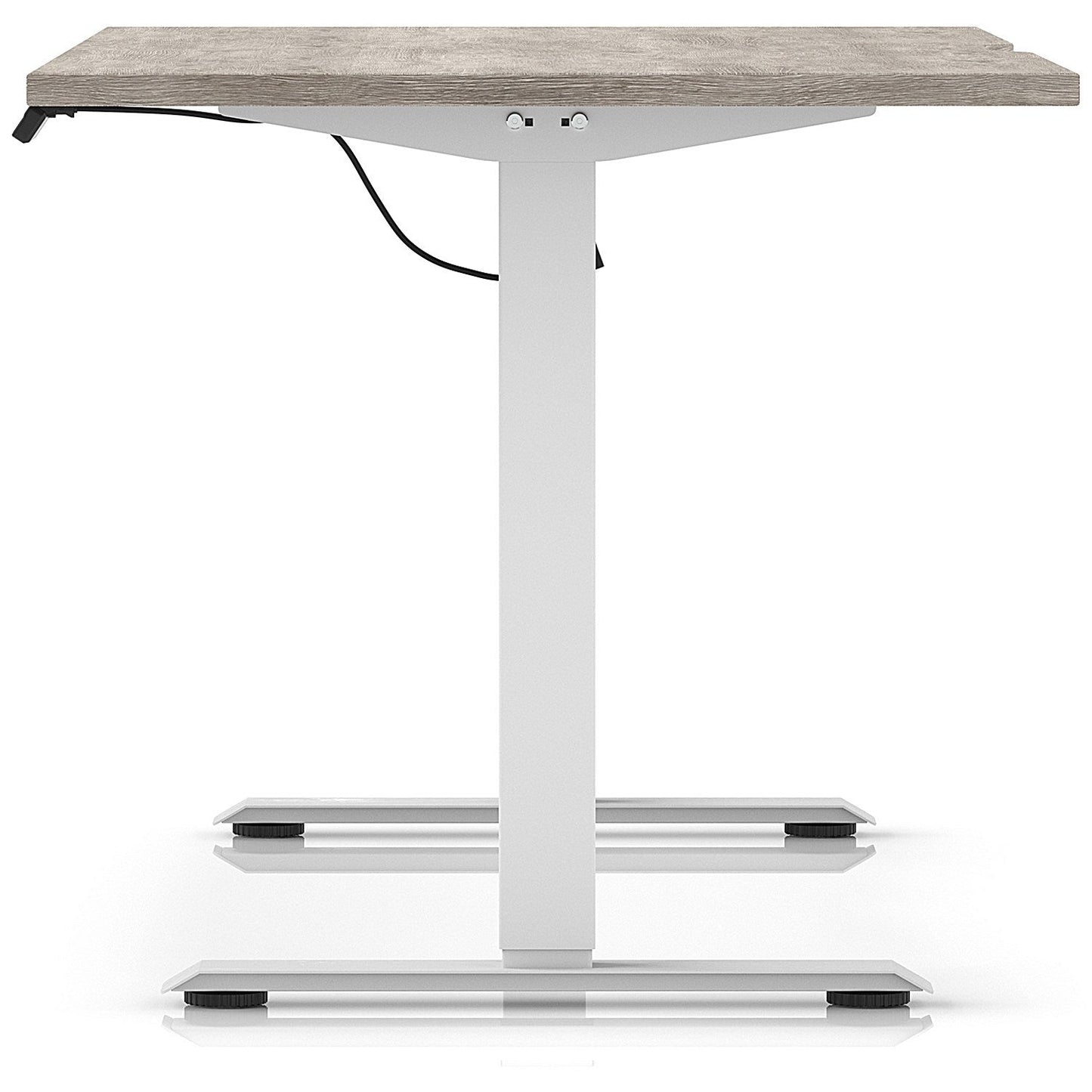 Air 1600mm Scalloped Edge Height Adjustable Desk, White Leg, Grey Oak