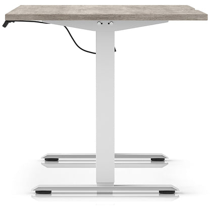 Air 1600mm Scalloped Edge Height Adjustable Desk, White Leg, Grey Oak