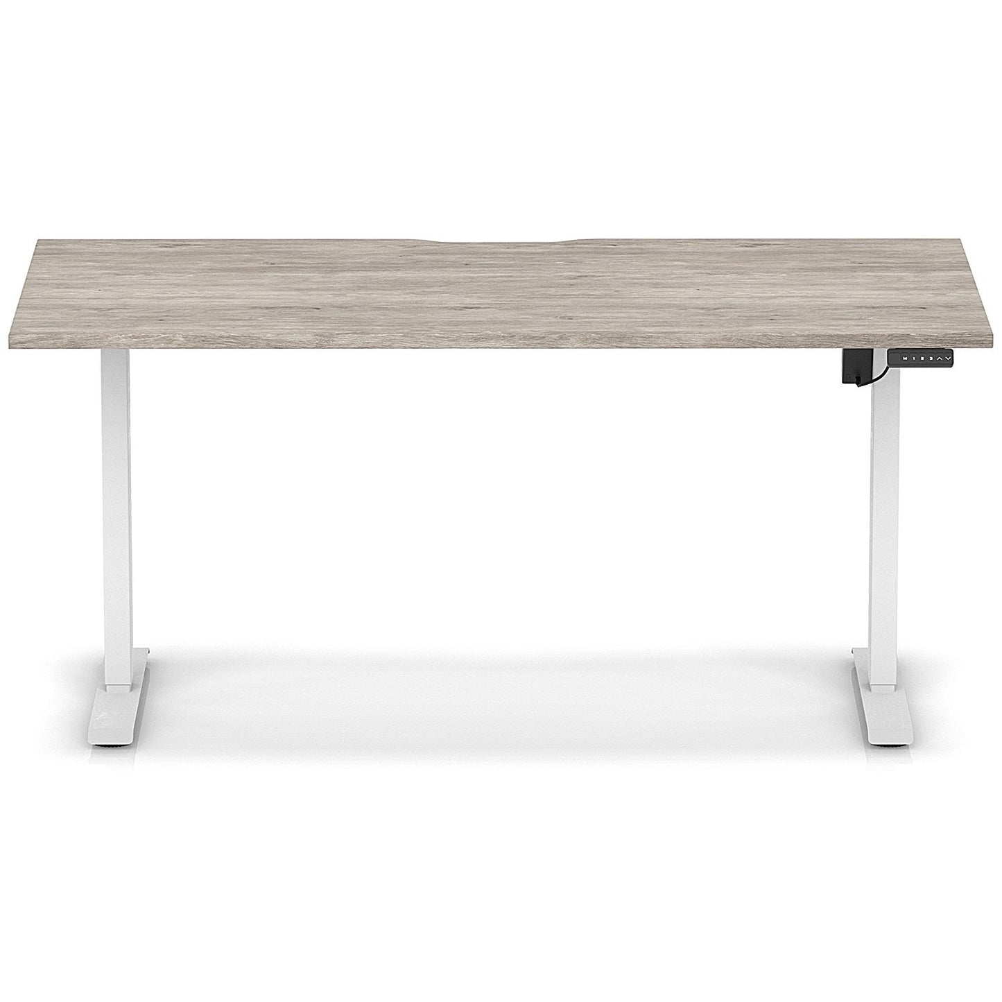 Air 1600mm Scalloped Edge Height Adjustable Desk, White Leg, Grey Oak