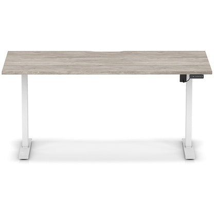 Air 1600mm Scalloped Edge Height Adjustable Desk, White Leg, Grey Oak