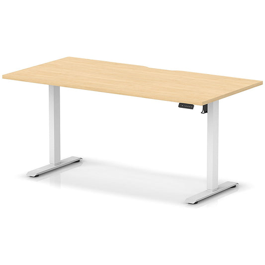 Air 1600mm Scalloped Edge Height Adjustable Desk, White Leg, Maple