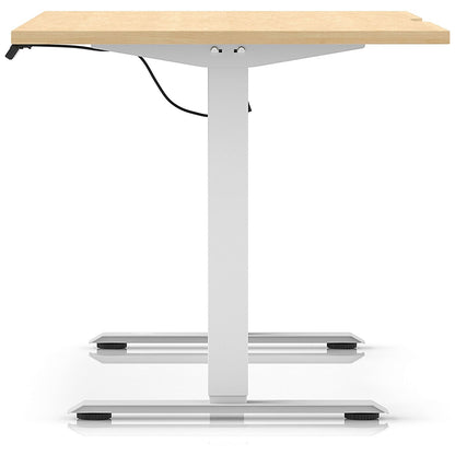 Air 1600mm Scalloped Edge Height Adjustable Desk, White Leg, Maple