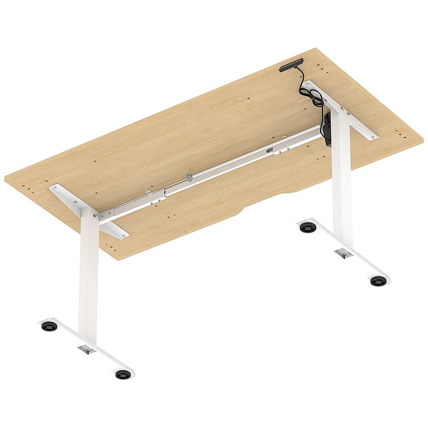 Air 1600mm Scalloped Edge Height Adjustable Desk, White Leg, Maple