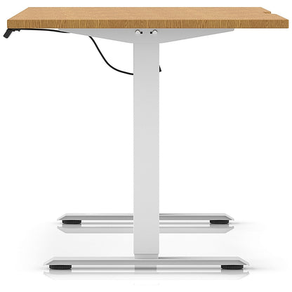 Air 1600mm Scalloped Edge Height Adjustable Desk, White Leg, Oak