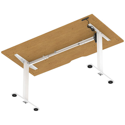 Air 1600mm Scalloped Edge Height Adjustable Desk, White Leg, Oak