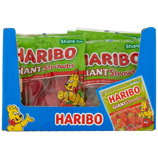 Haribo Giant Strawbs Sweets Bag, 160g, Pack of 12