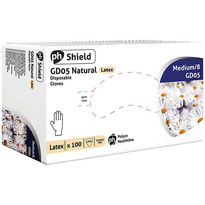 Shield Powder-Free Latex Gloves, Large, Natural, Pack of 100