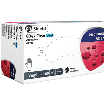 Shield Powdered Vinyl Gloves, Medium, Clear, Pack of 100
