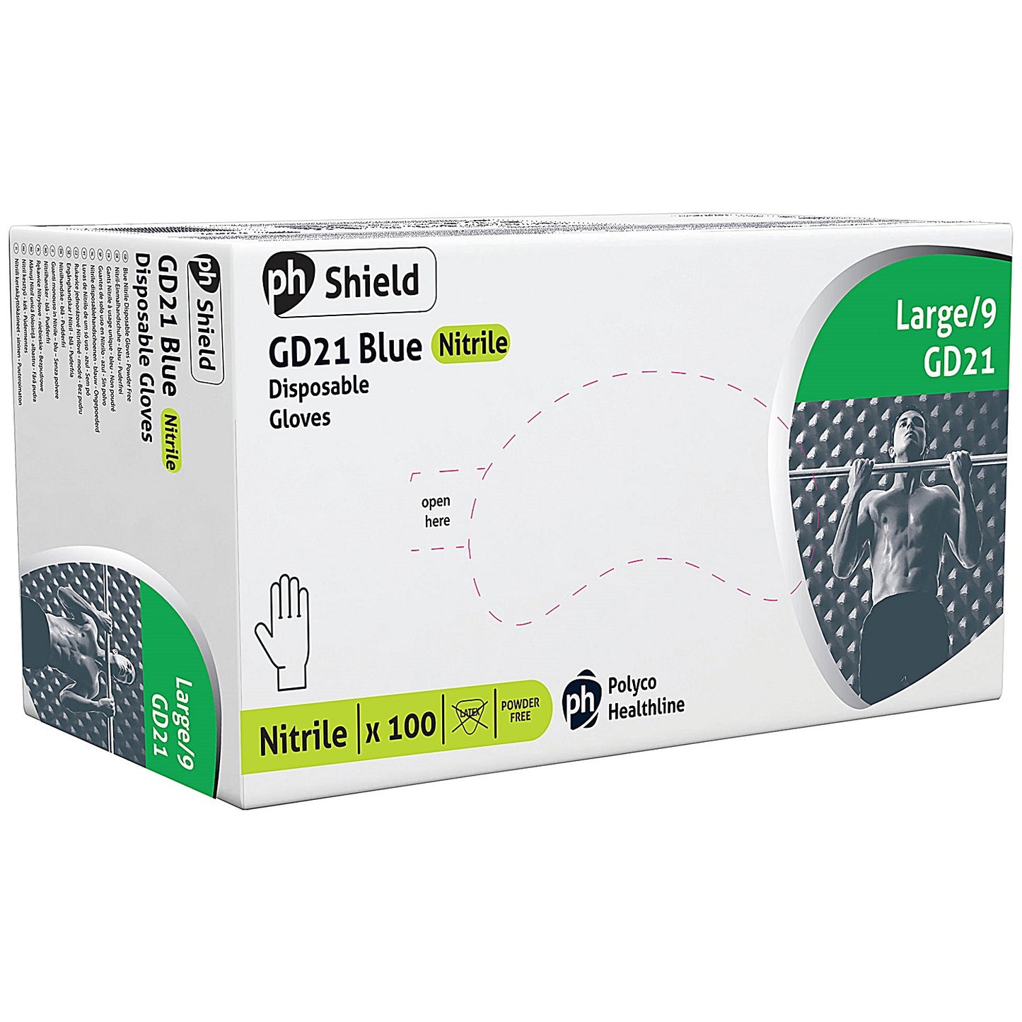 Shield Powder-Free Nitrile Micro Textured Disposable Gloves, Large, Blue, Pack of 100