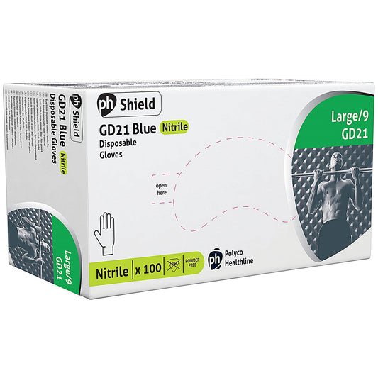 Shield Powder-Free Nitrile Micro Textured Disposable Gloves, Large, Blue, Pack of 100