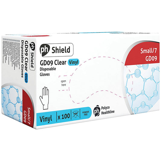 Shield Vinyl Powder-Free Gloves, Small, Clear, Pack of 100