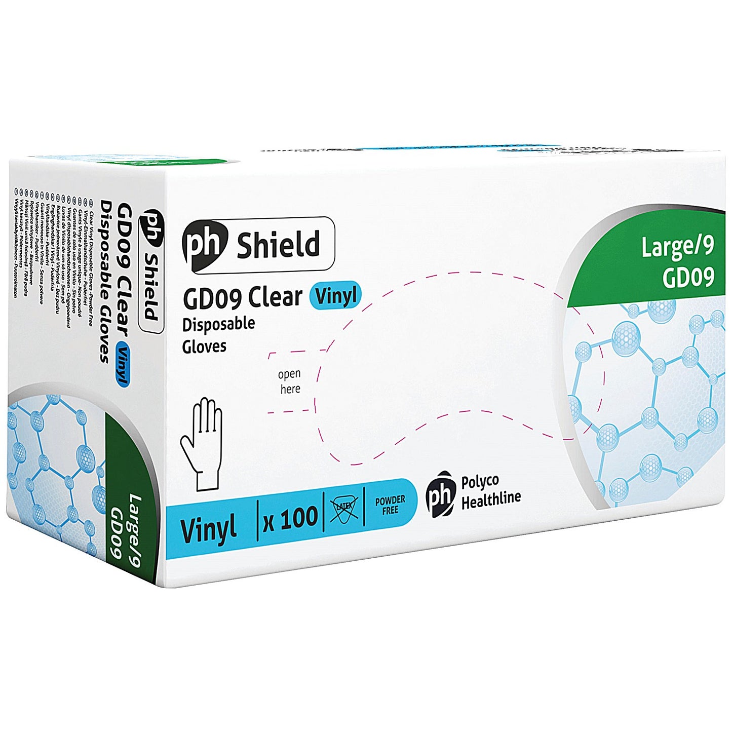Shield Powder-Free Vinyl Gloves, Large, Clear, Pack of 100