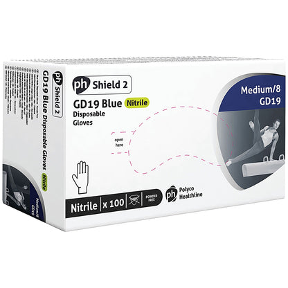 Shield Powder-Free Nitrile Gloves, Large, Blue, Pack of 100