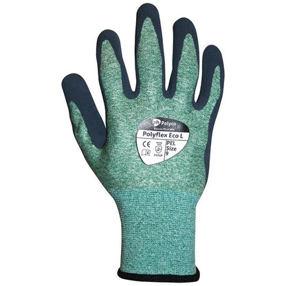 Polyflex Eco Latex Palm Coated Gloves, Large, Green and Blue, Pack of 10