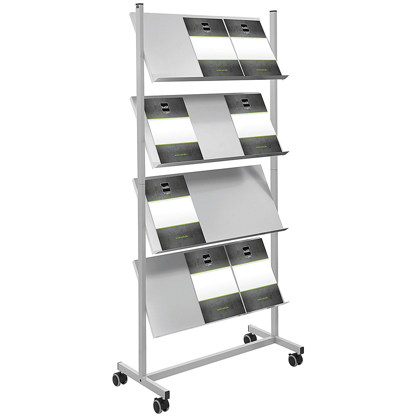 Helit Steel Rolling Mobile Floor Display, 12 x A4 Portrait, Grey
