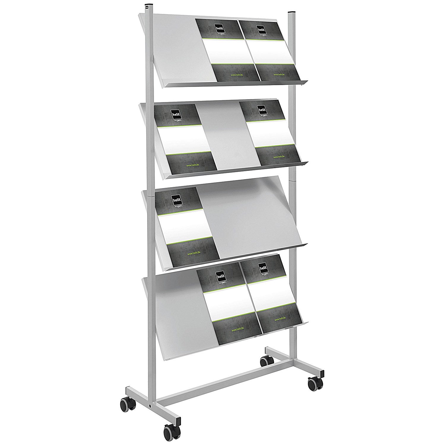 Helit Steel Rolling Mobile Floor Display, 12 x A4 Portrait, Grey