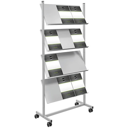Helit Steel Rolling Mobile Floor Display, 12 x A4 Portrait, Grey