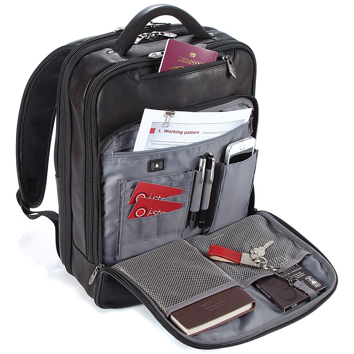 Falcon Full Grain Luxury Leather Laptop Backpack, For up to 15.6 Inch Laptops, Black