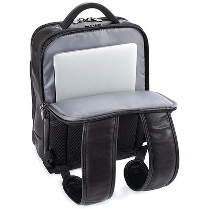 Falcon Full Grain Luxury Leather Laptop Backpack, For up to 15.6 Inch Laptops, Black