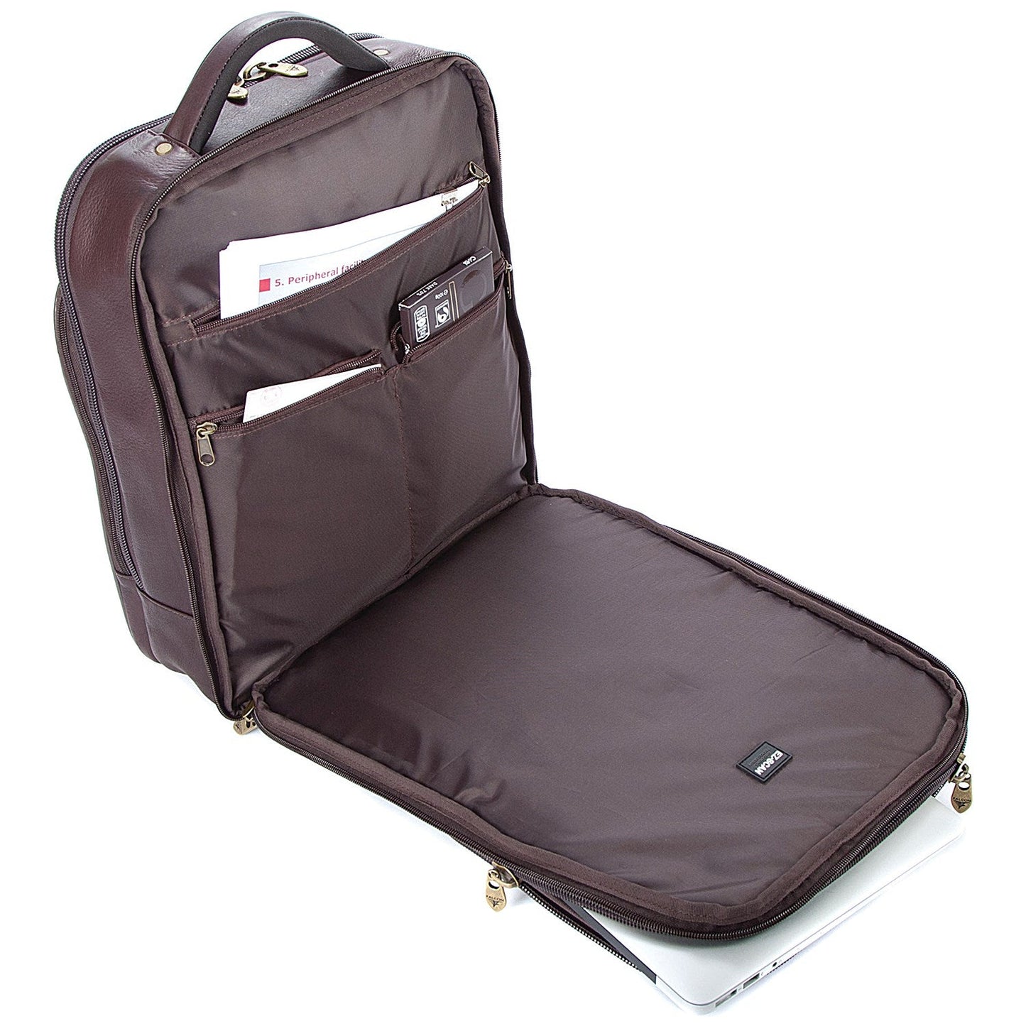 Falcon Full Grain Luxury Leather Laptop Backpack, For up to 15.6 Inch Laptops, Brown