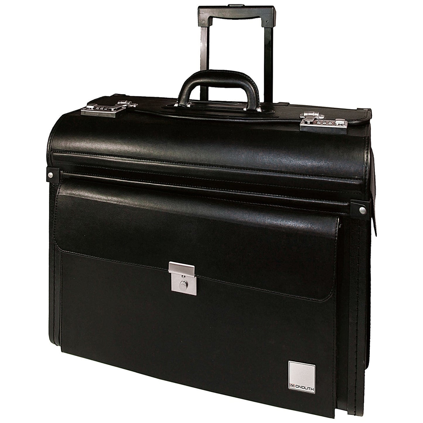 Monolith Leather Look Rolling Pilot Case, Black