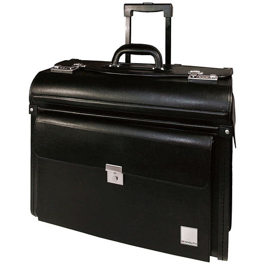 Monolith Leather Look Rolling Pilot Case, Black