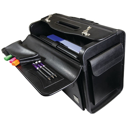 Monolith Leather Look Rolling Pilot Case, Black