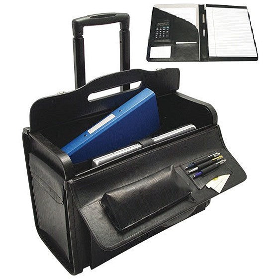 Monolith Leather Look Rolling Pilot Case, Black