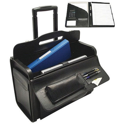 Monolith Leather Look Rolling Pilot Case, Black