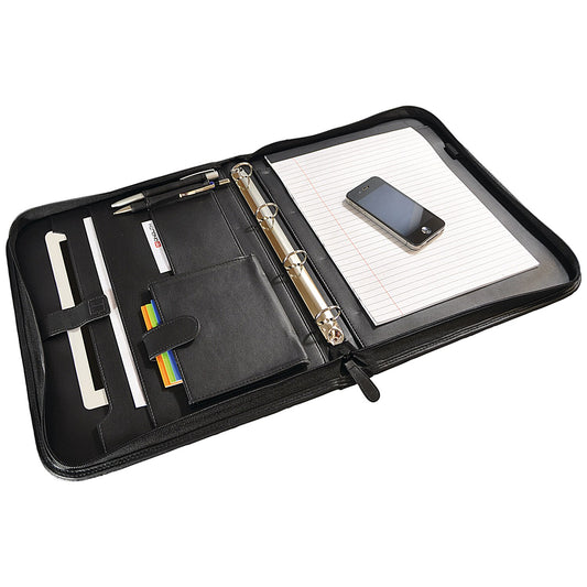 Monolith Zipped 4 O-Ring Binder, 370x270mm, Leather-Look, Black