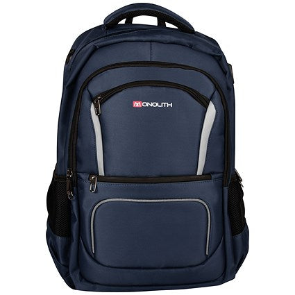 Monolith Commuter Laptop Backpack with USB and Headphone Ports, For up to 15.6 Inch Laptops, Blue