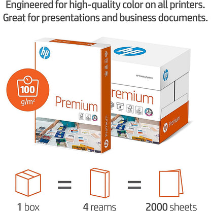 HP A4 Premium Paper, White, 100gsm, Box (4 x 500 Sheets)