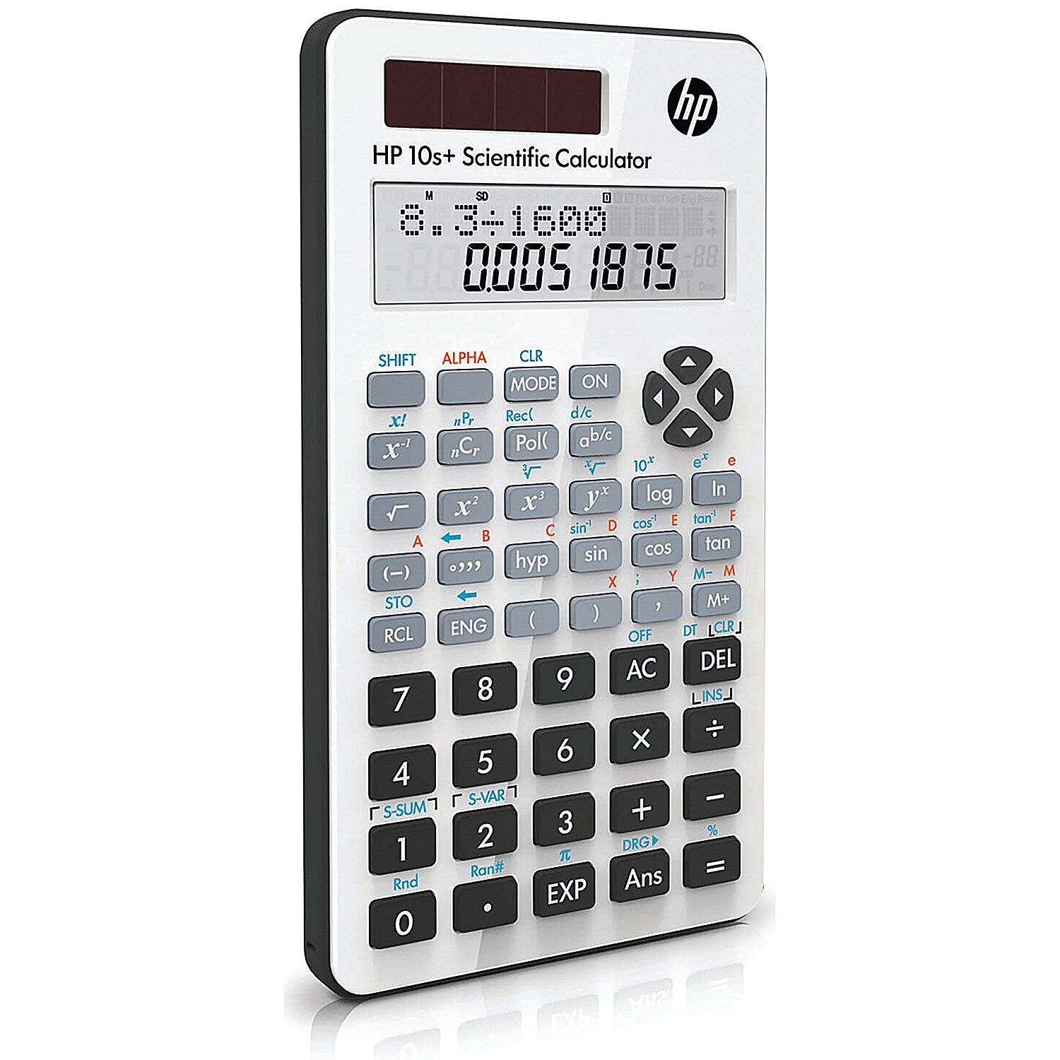 HP 10S+ 2 Line Scientific Calculator, Solar and Battery Power, White